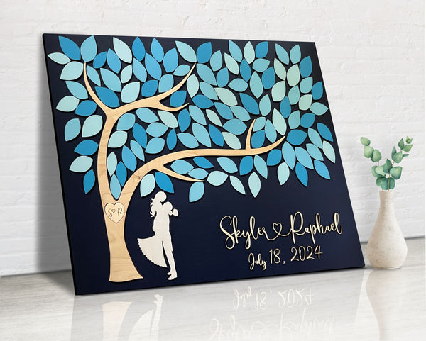 example of colors available for the guest book alternative with blue shades and a navy background