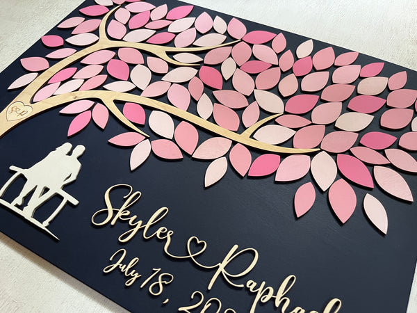 Pink guest book alternative with tree of life personalized for wedding, anniversary or newlyweds gift