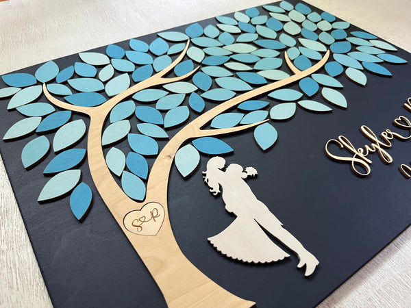 Wood guest book alternative with tree of life fully personalized for wedding, anniversary or newlyweds gift