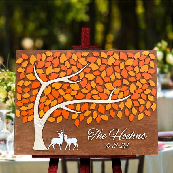 fall themed wedding guest book with deer and rustic autumn colors