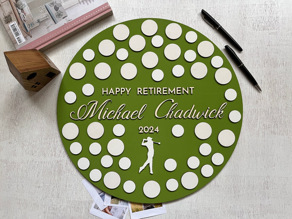 golfer guest book alternative round green wooden board with golf balls to sign