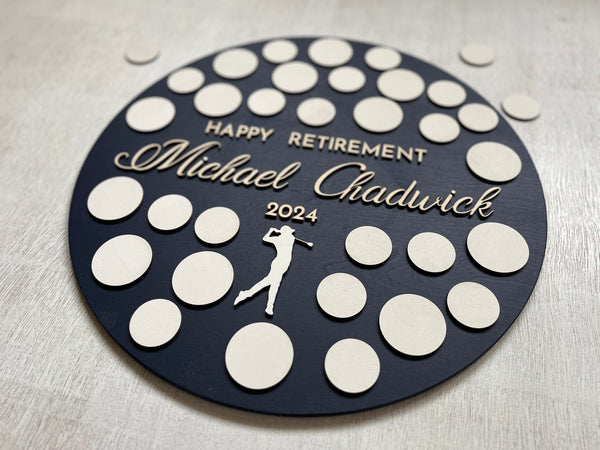 Golf retirement guest book alternative personalized board with golf balls to sign, custom retirement gift keepsake for coworker