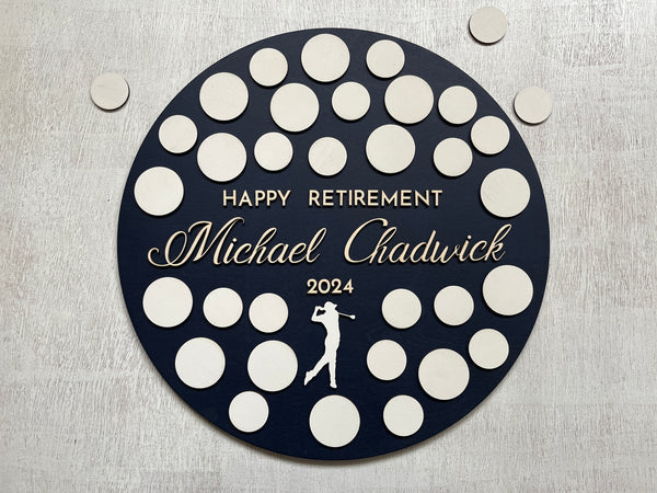 Golf retirement guest book alternative personalized board with golf balls to sign, custom retirement gift keepsake for coworker