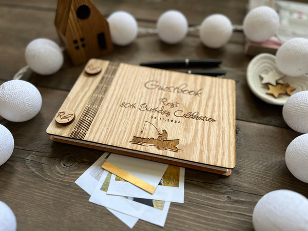 Gone fishing retirement guest book personalized gift for retiree, 80th birthday guest book for best wishes with personalized text