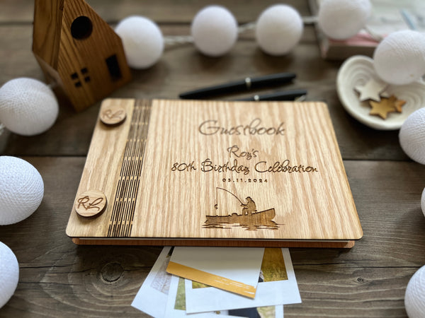 Gone fishing retirement guest book personalized gift for retiree, 80th birthday guest book for best wishes with personalized text