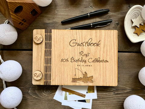 Gone fishing retirement guest book personalized gift for retiree, 80th birthday guest book for best wishes with personalized text