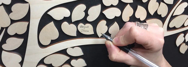 Personalized wedding guest book alternative in 3D with two trees that join in one with personalized names, date and colors- stained wood guestbook for wedding or anniversary
