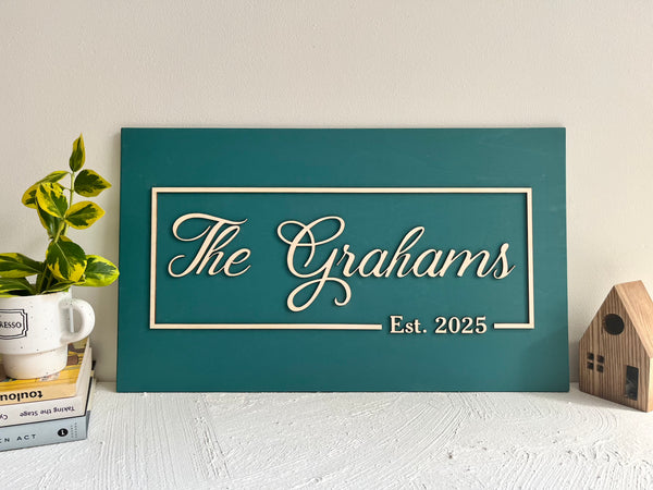 3D last name/company logo sign, Established wood custom sign, dark green with gold text sign for home, office, family reunion sign