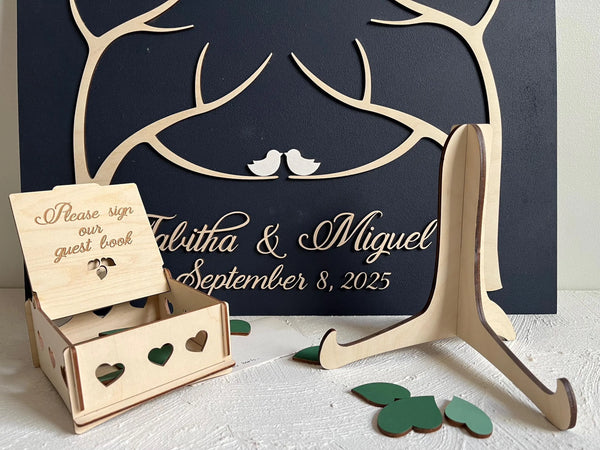 magnetic guest book with holder and box for leaves- wedding personalized sign