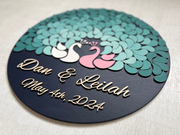 personalized with custom font and names and wedding date for a unique guest book to celebrate a wedding or an anniversary