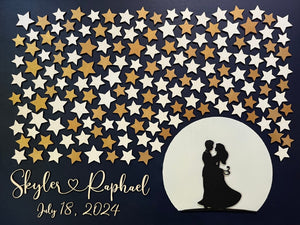 personalized guest book alternative with moon and stars and couple in moonlight