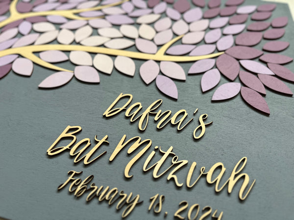 Bar/ Bat Mitzvah guest book alternative, sweet 16 or Quince/ quinceanera guestbook for signing with blue ombre leaves to sign