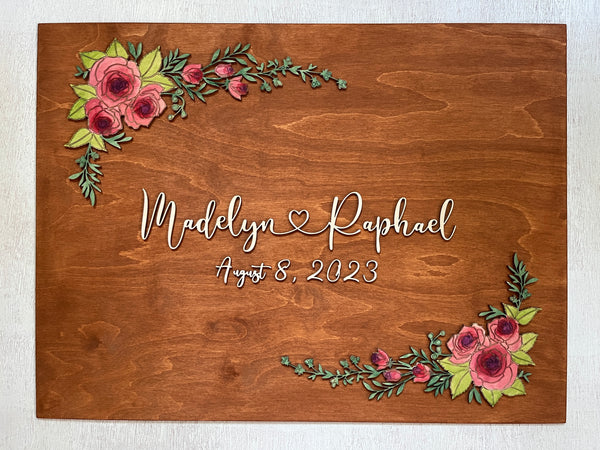 personalized wedding welcome sign with hand painted floral motifs 