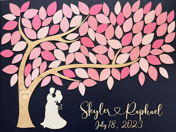 personalized guest book with tree and pink shades