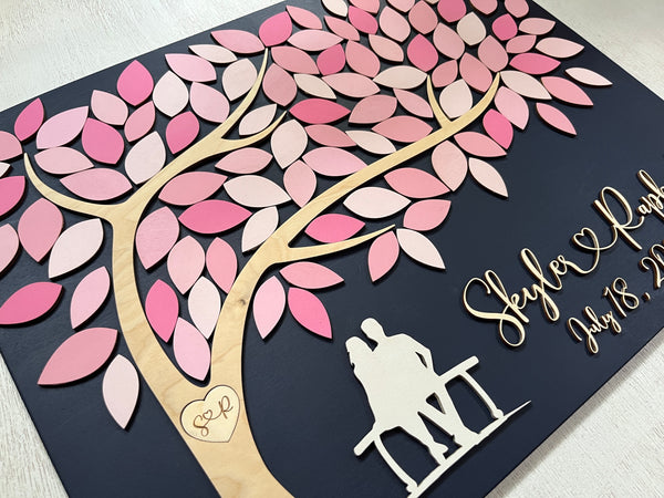 Pink guest book alternative with tree of life personalized for wedding, anniversary or newlyweds gift