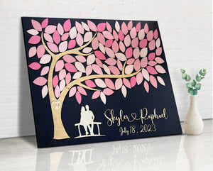 Wedding Guest book alternative with tree of life and leaves to sign fully personalized newlyweds gift