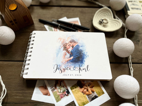 personalized guest book with watercolor portrait