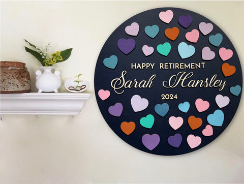 retirement guest book alternative with hearts to sign coworker going away party decor