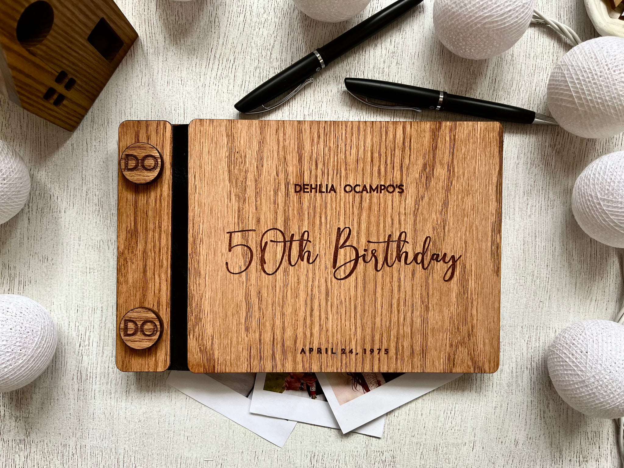 50th birthday gift guest book with personalized details made in red oak wood