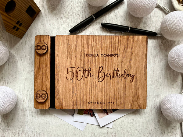 50th birthday gift guest book with personalized details made in red oak wood