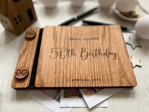 50th birthday gift guest book with personalized details made in red oak wood