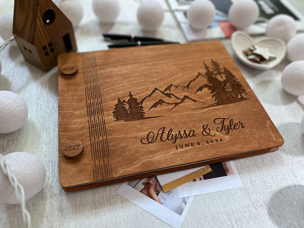 forest wedding guest book personalized adventure book with mountains and pine trees