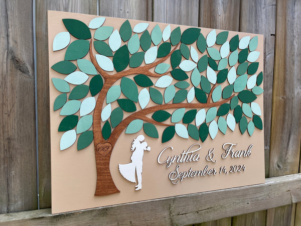 Sage green wedding guest book alternative with tree of life personalized for wedding, anniversary or newlyweds gift