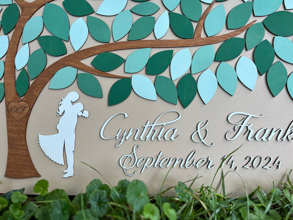 Sage green wedding guest book alternative with tree of life personalized for wedding, anniversary or newlyweds gift
