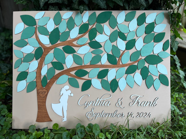 sage green wedding sign in