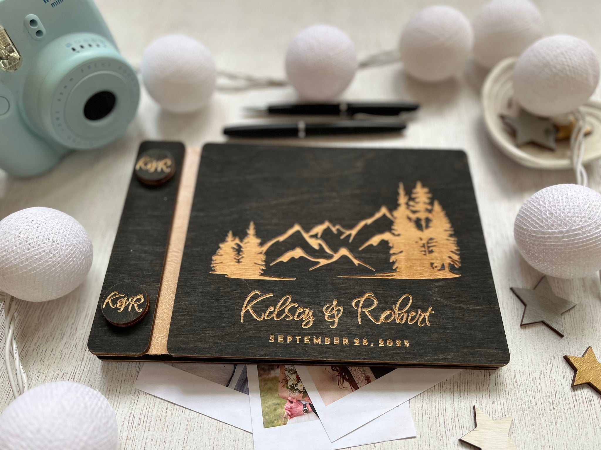 Personalized wedding guest book with forest and mountains, our adventure book, gift for newlyweds, Christmas or Valentines gift for newly engaged