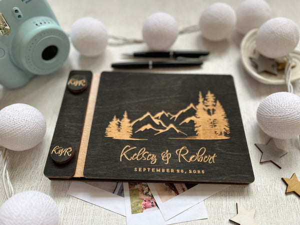 Personalized wedding guest book with forest and mountains, our adventure book, gift for newlyweds, Christmas or Valentines gift for newly engaged