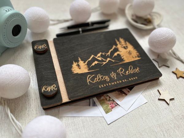Personalized wedding guest book with forest and mountains, our adventure book, gift for newlyweds, Christmas or Valentines gift for newly engaged