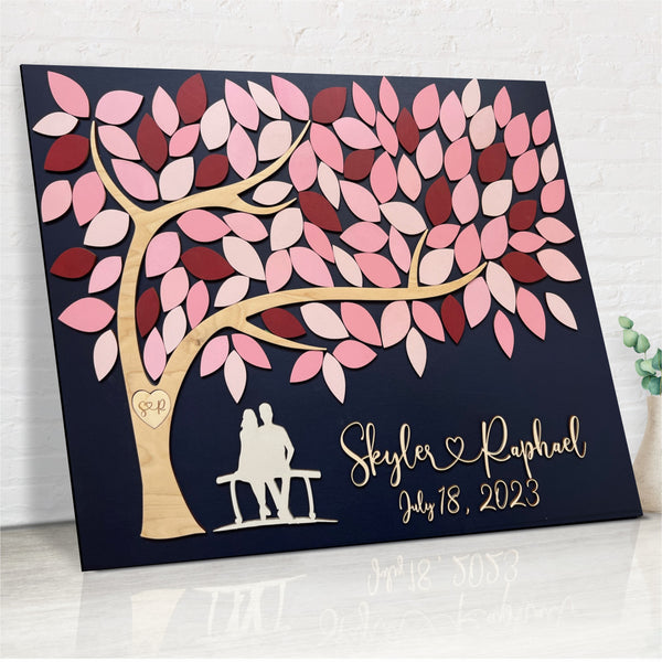 personalized guest book alternative with tree of life and couple under tree