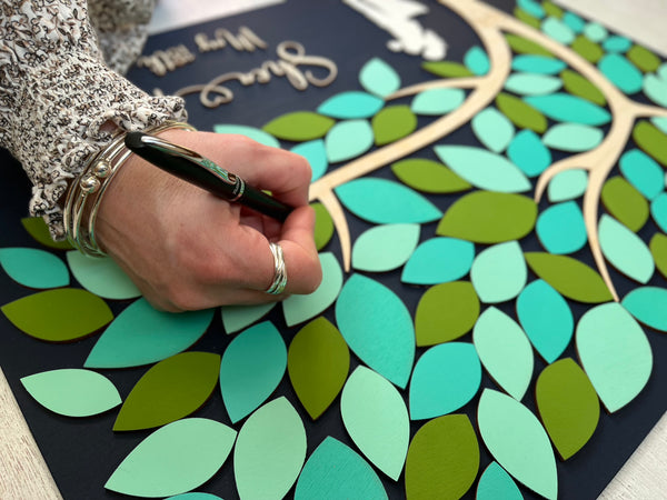 Bar Mitzvah/ Bat/ B'nai Mitzvah guest book alternative, Sweet 16 or Quince/ Quinceanera guestbook alternative with tree and leaves to sign
