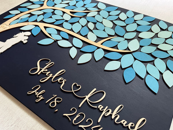 Wood guest book alternative with tree of life fully personalized for wedding, anniversary or newlyweds gift
