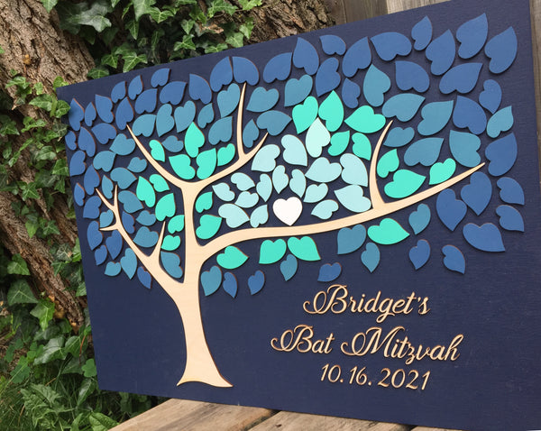 wood personalized Bat Mitzvah or Quince guest book with tree