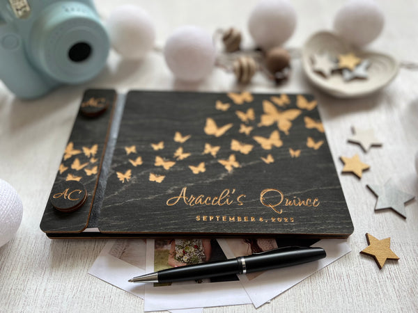 Quince guest book personalized with name and date and butterflies