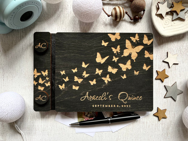 Quince guest book personalized with name and date and butterflies