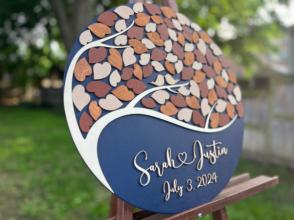 personalized guest book with fall colored rusty leaves
