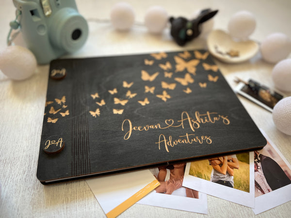 personalized wedding guest book with butterflies and custom text