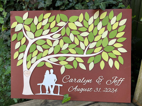 spring wedding guest book alternative with tree of life and leaves for signatures