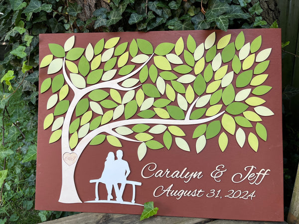 spring wedding guest book alternative with tree of life and leaves for signatures