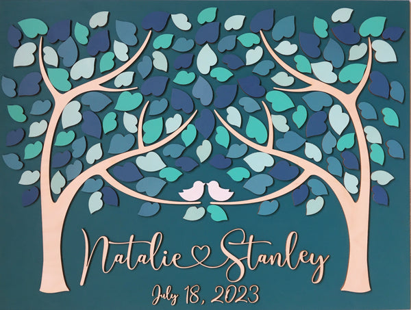 teal guest book made in 3D wood for wedding or anniversary