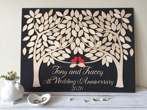 25th Wedding Anniversary guestbook alternative made of wood and two trees that become one signyoustyle.com