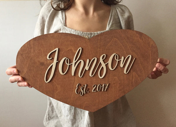 3D Wood family name sign with personalized last name and established year family name plaque wedding sign custom gift by SignYouStyle
