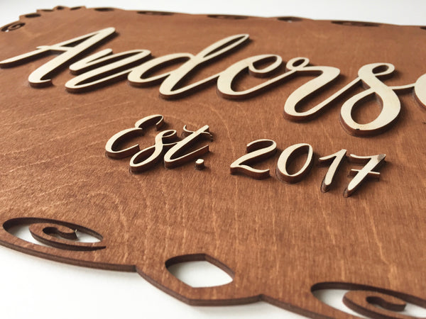 3D family name plaque wedding sign quality wood custom sign
