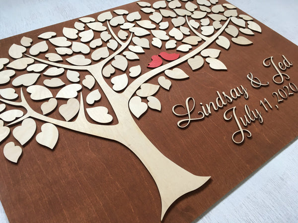 A detail taken from the left side of a rustic guestbook alternative made of wood.JPG