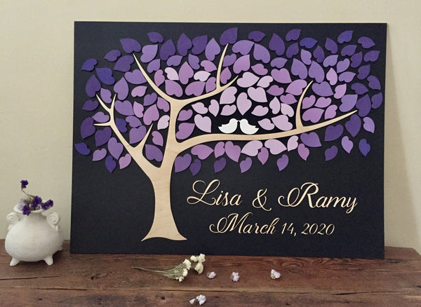Alternative wedding guest book tree in 3d with ombre purple, lavender, violet, plum