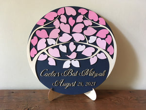 Bat Mitzvah guest book alternative, 3D wood guestbook with customizable name, date and colors