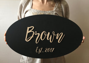 Custom wood family name sign made in Canada by signyoustyle.com